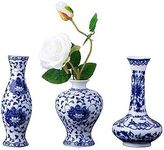 Set of 3 Small Blue & White Porcelain Vases, Fambe Glaze Porcelain Vases Set of 3, Classic Ceramic Flower Vases for Home Décor