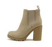 Soda Glove - Ankle Boot w/Lug Sole Elastic Gore and Chunky Heel, L-wheat, 5.5 UK