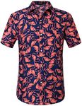 Hawaiian Shirt for Men, Flamingo Shirt, Tropical Shirts for Men Summer Short Sleeve Button Down (4X-Large, Dark Blue Pink)