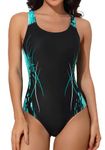 CharmLeaks Women One Piece Athletic Lap Swimming Competition Racing Swimsuit Aqua Pinted L