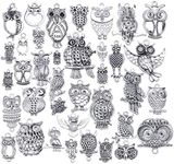 100g (about 40pcs) Mixed Alloy Owl Charm Pendant Retro Pendant Craft Supplies Jewelry Findings for DIY Necklace Bracelet Jewelry Making, Antique Sliver