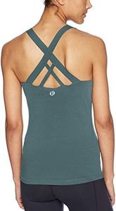 RUNNING GIRL Women's Workout Tank Top,Built in Shelf Sports Bra Strappy Back Compression Athletic Shirts（BX2680.Dark Green.S）