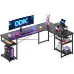 ODK Corner Desk with Storage, L Shaped Desk with Hook, Computer Gaming Desk with Monitor Stand, Black 168×120 cm