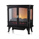 Warmlite WL46027 Carlisle Double Door Panoramic Stove with Two Heat Settings, Adjustable Thermostat and Overheat Protection, 1800W, Black