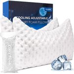 Cooling Side Sleeper Pillow for Neck and Shoulder Pain, Luxury Shredded Memory Foam Curved Bed Pillows for Sleeping Set of 2- Adjustable Queen Size- Bamboo Washable Cover