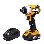 JCB 18V Brushless Cordless Impact Driver, 2.0Ah Battery, Fast Charger, Variable Speed & 1/4" Hex Quick Change Chuck, 180Nm Torque, LED Light & Belt Clip, 3 Year Warranty