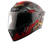 Vega Bolt Superhero Full Face Helmet Dull Black Red, Size: L(59-60 cm)