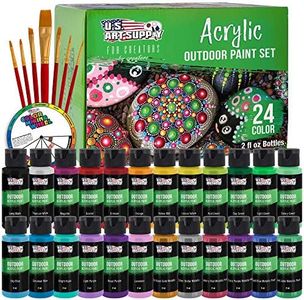 U.S. Art Supply Professional 24 Color Set of Outdoor Acrylic Paint in 2 Ounce Bottles, Plus a 7-Piece Brush Kit - Vivid Colors for Artists, Students - Use on Canvas, Rocks, Kids' Wood Crafts, and Toys