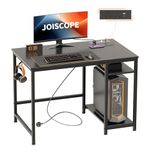 JOISCOPE Computer Desk, 100cm Black Desk with USB Outlets and Type-C Charging Port and Shelves, Gaming Desk with Headphone Hook, Small Desk for Study, Play, Work and Home Office, Black