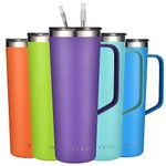 mininoo 24 oz Tumbler with Handle, Insulated Travel Coffee Mug with Lid and Straws, Stainless Steel Coffee Tumbler Leak-proof (Purple)