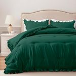 HARBOREST King Comforter Set Forest Green - Ruffle Comforter for King Size Bed, Fluffy King Size Comforter Set for All Seasons, 3 Pieces Shabby Chic Bedding Comforter Set(1 Comforter & 2 Pillow Shams)