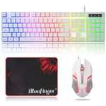 BlueFinger RGB Gaming Keyboard and Backlit Mouse Combo, USB Wired, LED Gaming Set for Laptop PC Computer Game and Work (White)