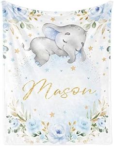 KAINSY Elephant Baby BlanketPersonalized BlanketWith NameforBoyCustom Name BlanketforNewborn BoySoft Flannel Toddler Blanket Customized GiftforBirthday Christmas Baby Shower 60inX80in 4-elephant Blue