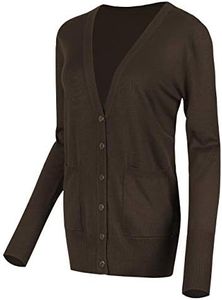 Urban GoCo Mujeres Chaqueta de Punto Básico de Manga Larga con Botones Rebecas Cárdigan (L, Café)