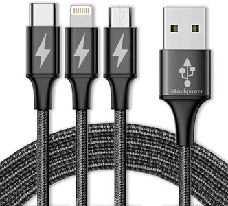Marchpower Var-Ni 3 In 1 Nylon Braided Usb Fast Charging Cable With Type C,Lightening And Micro Usb Port,Compatible With iPhone,iPad,Samsung Galaxy,Oneplus,Mi,Oppo,Vivo,Iqoo,Xiaomi.,Blue