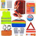 KAHEIGN 12 in 1 Car Emergency Kits, Auto Safety Tools Car Breakdown Kit Included Warning Triangle, Visibility Vest, Tow Rope, Utility Hammer, Jump Lead, Car Fuse, Storage Bag - for EU Road Assistance