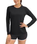 TACVASEN Womens Running Top Long Sleeve T Shirt UV Tops Summer Sun Protection Shirt UPF Walking Shirt Outdoor Work T-Shirt Lightweight Base Layer Black