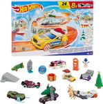 Hot Wheels Toy Cars, 2024 Advent Calendar, 8 Hot Wheels 1:64 Scale Cars, 16 Winter-Themed Accessories Behind 24 Numbered Doors & a Playmat