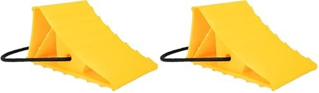 Camco 44472 Wheel Chock with Rope for Easy Removal, Helps Keep Your Trailer or RV in Place (Pack of 2), Yellow