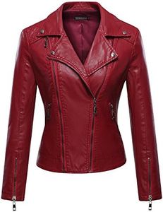 Tanming Women's Faux Leather Moto Biker Short Coat Jacket (WineRed6-M)