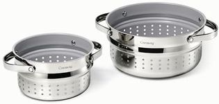 Caraway Steamer Duo - Stainless Steel Steamer with Handles - Non Stick, Non Toxic Coating - Steam Veggies, Seafood, and More - Compatible With Our Dutch Oven or Sauce Pan