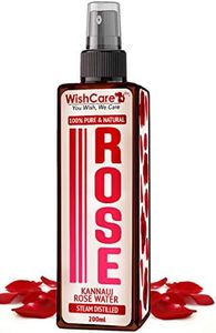 WishCare 100% Pure & Natural Rose Water For Skin, Face & Hair - Steam Distilled - Kannauj Gulab Jal - Spray Skin Toner - Free From Paraben, Alcohol & Chemicals - 200 ml, Clear (WRW200)