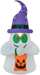 Mr Crimbo 6ft Giant Inflatable LED Novelty Ghost Halloween Party Outdoor Decoration Garden Flashing Static Colourful Lights In Hat Eyes Body