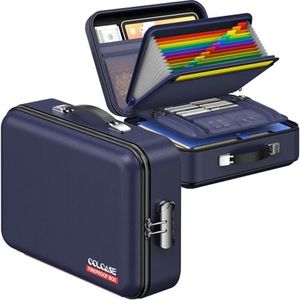 COLCASE Fireproof File Box, Fireproof Box with Lock Hard-Shell Design Fireproof Water Resistant Safe Box Document Organizer for Important Documents Certificates Laptop Passports Blue