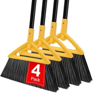 Szjyhqy Heavy Duty Angle Broom 4 Pack - Yellow Broom for Outdoor & Indoor, Garage, Driveway, Sidewalk, Kitchen & More, Long Handle