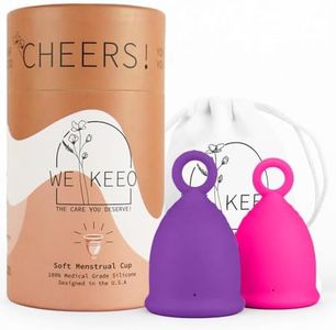 WE KEEO Menstrual Cup - Reusable, Soft & Safe Medical Grade Silicone Period Cup - 12 Hours Comfort - Eco Friendly Tampon & Pad Alternative for Active Lifestyle & Heavy Flow (Rose Pink & Purple)