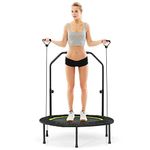 GYMAX Rebounder Trampoline Adults, 40” Mini Fitness Trampoline with Height Adjustable Handle Bar & Resistance Bands, 330lbs Foldable Indoor Workout Trampoline, Small Exercise Trampoline (Green)