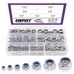 Swpeet 250Pcs 304 Stainless Steel Metric Lock Nut Assortment Kit Perfect for Lock Washers, Nylon Insert Locknut M3 M4 M5 M6 M8 M10 M12