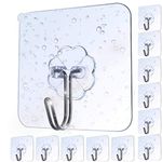 AOMEES Adhesive Hooks Heavy Duty Wall Hooks 8kg (Max) Self Adhesive Hook 12pcs, Kitchen Hooks, Bathroom Hooks, Door Hooks, Hanging with Kitchen Utensils, Towe, Key, Cups and More