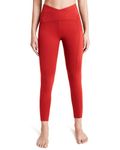 QUEENIEKE Workout Leggings for Women Crossover High Waisted Buttery Soft Yoga Pants Gym Leggings (Gright Red, L)