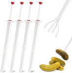 meekoo Set of 4 Pickle Picker Stainless Steel and Plastic Pickle Pincher 8 Inch Deluxe Pickle Grabber Tool Pickle Jar Fork for Kitchen Food Olive Pepper, White