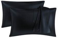 MY ARMOR Premium Satin Silk Pillow Covers for Hair and Skin for Women, Diwali Gifts for Family and Friends - 18" x 28" Silk Pillow Cases (Pack of 2) - Black