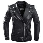 HWK Brando Leather Motorcycle Jacket for Women, Genuine Leather Jacket for Weather & Water Resistant Motorbike Riding, Black, Medium