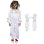 Luwint Kids Full Body Ventilated Beekeeping Suits - Cotton Bee Beekeeper Suit with Self Supporting Fencing Veil Hood for Children (White/4.26ft Height)