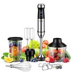 GDOR 6-in-1 Immersion Blender Handheld, 20-Speed & Turbo Mode, Scratch Resistance Hand Blender with Dough Hooks, Egg Beaters, Whisk, 800ml Beaker, 600ml Chopper Titanium Blades, BPA-Free, Silver