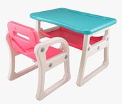 MOREYAJI Plastic Foldable Study Desk For Kids Play Table And Chair Set With Storage Rack Desk For Toddlers & Preschoolers, Multifunctional Desk Set For 2-10 Years Kids (Pink)