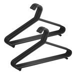 50 x Adult Plastic Coat Hangers Black Colour Strong Clothes Hangers for Clothes Rail & Closet, Clothing Hanger with Suit Pants Trouser Bar and Clips, Space Saving, 37.5 cm Wide Non-Slip and Sturdy