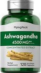 Piping Rock Ashwagandha Root Extract Supplement | 4500mg | 120 Capsules | with Black Pepper | Non-GMO, Gluten Free