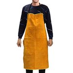 Leather Welding Apron For Men Work Apron 39.37”×25.59” Heat&Flame-Resistant Leather Apron Breathable Back Leather Aprons For Men Pure Cowhide Heavy Duty Apron Wear Resistance Mens Apron Unisex Apron, Yellow, 39.37’’×25.59’’