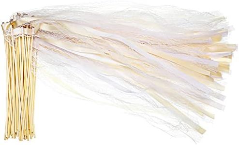 100 Pieces Party Streamers with Bells Lace Ribbon Stick Wands with Bells Silk Fairy Stick Wand Streamers for Wedding Party Baby Shower Send Off Party Activities Holiday Celebration Favors (Champagne)