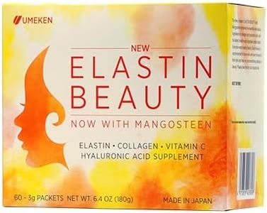 Umeken Elastin Beauty, 1 Month Supply- Edible Elastin, Collagen, Hyaluronic Acid, Vitamin C and Mangosteen. Packets, Powder Form. 60 Packets. Made in Japan.
