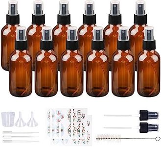 PINIWON 12 Pack 4oz Amber Glass Spray Bottles, 120ml Empty Glass Bottles with Black Fine Mist Sprayers for Essential Oils, Aromatherapy