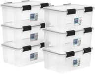 IRIS USA 18 L (19 US Qt) Storage Box with Gasket Seal Lid, 6 Pack - BPA-Free, Heavy Duty Moving Containers with Tight Latch, Weather Proof Tote Bin, WEATHERPRO - Clear/Black