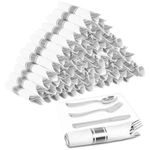 Pre Rolled Silver Plastic Cutlery - 60 Pack Disposable Plastic Utensils, Wrapped Silverware Set with 60 Forks, 60 Knives, 60 Spoons and 60 Napkins for Party and Wedding