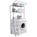 Hershii 2-Tier Over Washing Machine Storage Shelving Unit Bathroom Space Saving Organiser Adjustable Above Washer Toilet WC Laundry Shelf Rack with Clothes Hanging Rail - Ivory