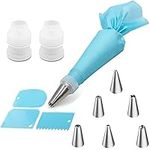 Aibakrs Piping Bag and Nozzles, Silicone Icing Piping Pastry Cream Bag Reusable and 6 Cake Decorating Piping Nozzles Set,with 3 Cake Scrappers,2 Couplers for Easy Piping Cake DIY,12 Pcs